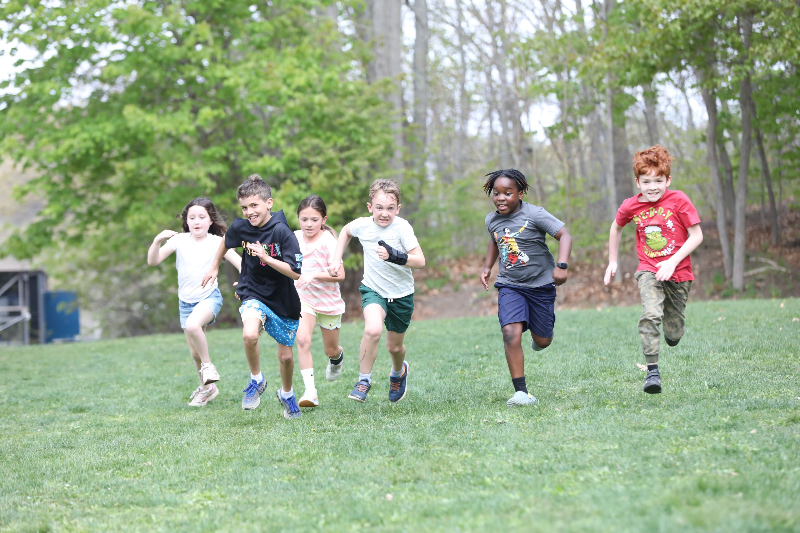 Bancroft School students running at recess in Worcester, MA.