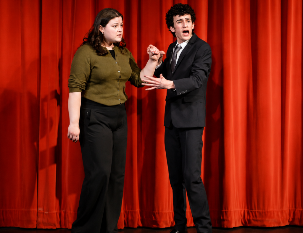 Two students practice their award winning presentation at Bancroft School in Worcester, MA.